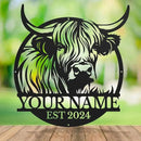 Personalized Highland Cow Name metal Signs,Custom Highland Cow Metal Shed Wall Decor,Black Metal Wall Art Plaques Outdoor wall Decorative Signage (Style F) by CozyNest Decor