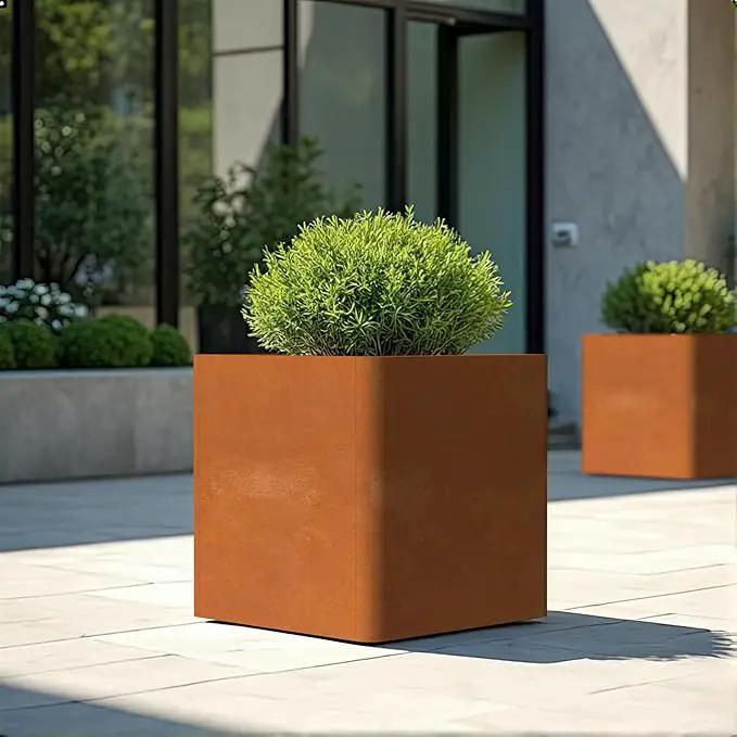 Corten Steel Planter Box 24" L x 24" W x 24" H,Large Metal Square Planter for Outdoor Plants,Metal Cube Flower Pot with Drainage Hole for Porch Hotel Patio Yard, photo 7 of 7