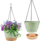2 Pack Hanging Planters, 10 inch Indoor Outdoor Hanging Plant Pot Basket, Hanging Plastic Flower Pot with Drainage Hole with Removable Tray&Hooks for Hanging Plants,Green by CozyNest Decor