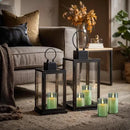 Homemory Green Glass Flameless Candles, Battery Operated LED Pillar Candles with Remote Control and Timer, Radiance Candles, Real Wax, Set of 3,D3 xH4 5" 6" by CozyNest Decor
