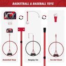 4 in 1 Kids Basketball Hoop and Tball Set for Toddlers 3-5, Basketball Goal with Scoreboard & LED, Hanging Tee Ball Stand with Baseball Pitching Machine, Indoor Outdoor Sport Toys for Boys 4-8 by TinyTreasures Baby Boutique