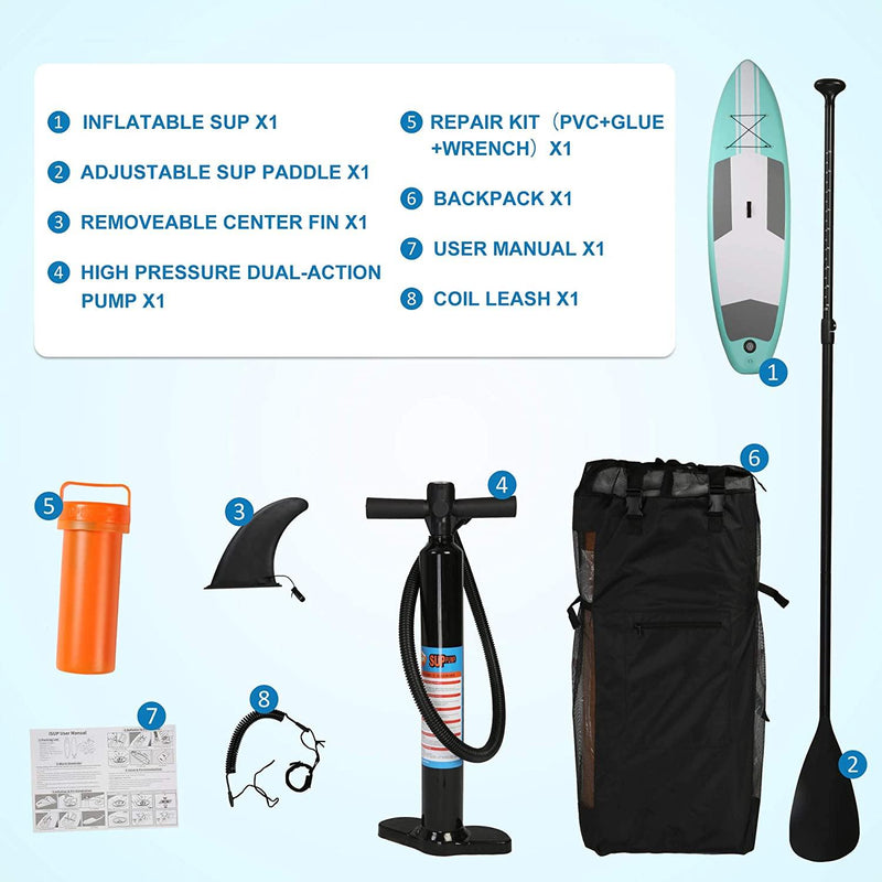 10' Inflatable & Adjustable Stand Up Paddle Board W/ SUP Accessories & Backpack Leash Double Action Hand Pump Repair Kit for Youth & Adult