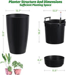 22" Tall Round Planter Set of 2, Self Watering Pots for Indoor Plants, Large Flower Pot Outdoor with Built-in Drainage and a Water Level Monitor, for Patio, Porch, Living Room, or Home Office, Black by CozyNest Decor