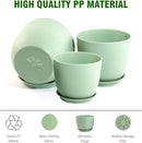Flower Pots 9/8/7.5 inch, Plant Pots for Indoor Outdoor Plants, Set of 3 Modern Decorative Plastic Planters with Drainage Holes and Saucers for Garden Porch House Plants, Green by CozyNest Decor