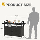 DWVO Patio Bar Table,Outdoor Kitchen Island with Glass Top,Rattan Patio Storage Cabinet with Wheels,Bar Cart for Poolside and Backyard,Black by CozyNest Decor