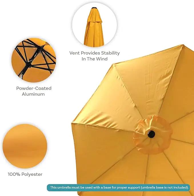 Sunnydaze Outdoor Patio Umbrella - Polyester Table Market Umbrella with Push-Button Tilt and Crank - 8 Sturdy Ribs - Gold - 9ft, photo 3 of 10