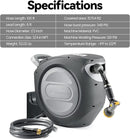 Retractable Garden Hose Reel 1/2 in x 100 ft Upgraded UV Resistant Heavy Duty Automatic Hose Reel Wall Mount 3/4 in Brass Fitting 9 Pattern Nozzle Any Length Lock Slow Retraction 180° Swivel by GreenHaven Gardens