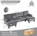 Karl home U-Shape Sectional Sofa Couch 111" Modern 4-Seat Sofa with Chaises Corduroy Fabric Upholstered Covertible Couch with Wood Grain Legs for Living Room, Reception Room, Apartment, Dark Gray by CozyNest Decor