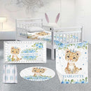 Custom Nursery Crib Bedding Set: Personalized Name 4 Piece Blue Floral Leopard Design Baby Crib Sets for Baby Girls - Toddler Double Layer Blanket Set, Comfortable Crib Bed Sheets for Baby Toddlers by TinyTreasures Baby Boutique