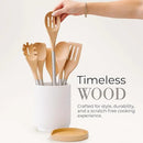 STYLED SETTINGS Wood Cooking Utensils Set with Stainless Steel Handles – 6-PC Durable Wooden Spoons for Cooking, Serving, & Mixing – Kitchen Utensils Set for Nonstick Cookware, Great for Gifting by CozyNest Decor