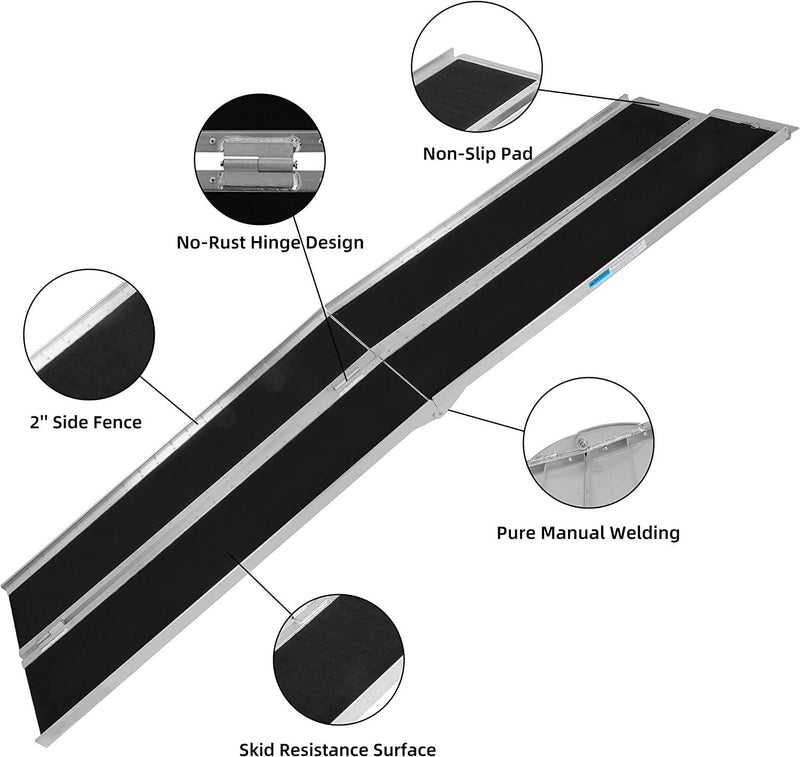 10FT Multifold Aluminum Wheelchair Ramp with Handle: Portable, Sturdy, and Easy to Setup