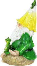 Exhart Solar Light-Up Meditating Gnome Statue w/LED Frog, Durable Resin Garden Décor, 8”x6.5”x10.5” by CozyNest Decor