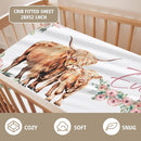 Custom Name Crib Bedding Set - Highland Cow Design, Personalized Floral Nursery Bedding 3-Piece Set– Soft Blanket, Fitted Sheet, Changing Pad Cover – for Newborns Girls Nursery Gifts by TinyTreasures Baby Boutique