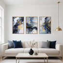Blue and Gold Framed Canvas Wall Art Set, Mid-Century Modern Abstract Wall Decor, Navy Blue Ink Wash Painting, Neutral Art Print for Living Room, Bedroom, Dining Room, Office - 16"x24"x3 by CozyNest Decor