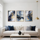 Celestdeco Blue Abstract Framed Canvas Wall Art Set, Blue Golden Aesthetic Wall Decor, Navy Blue Gold Wall Painting, Neutral Modern Art Print for Living Room, Bedroom, Dining Room, Office 24"x36"x3 by CozyNest Decor