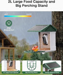 Bird Feeder with Camera-2K Live Video, Solar-Powered, Smart AI Identify Birds, 2L Food Capacity, Arrived Alerts, Bird Videos Storage, Mini Hummingbird Feeder for Watching Birds Outdoor by CozyNest Decor