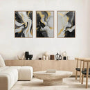 HLNIUC Abstract Gold and Black Framed Canvas Wall Art,Large Neutral Black and White Wall Decor Set of 3(16”x24”)Modern Gold Foil Framed Painting,Textured Marble Fluid Art Print for Living Room,Bedroom by CozyNest Decor
