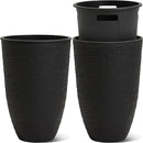 WORTH Garden 2-Pack 21" H. Black Tall Planters with Inside Pots - 14'' Dia Plastic Large Round Plant Tree Pots - Decorative Imitation Stone Finish for Indoor Outdoor Front Porch Container Patio by GreenHaven Gardens