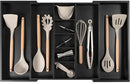 Adjustable Kitchen Drawer Organizer for Utensils and Junk, Food-Safe Contract Grade with 100% Sustainable Wood, Expandable from 16 to 28 Inches Wide - Black Bamboo by CozyNest Decor