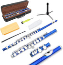 EASTROCK Closed Hole Flutes C 16 Key for Beginner, Kids, Student -Silver Nickel Flute with Case Stand and Cleaning kit (Blue) by TinyTreasures Baby Boutique