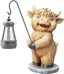Highland Cow Statues with Solar Lights, Highland Cow Resin Figurine Lights, Highland Cow Ornaments for Patio, Balcony, Indoor Decoration and as Gifts by GreenHaven Gardens