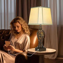 28.5" high Vintage Brown Table Lamps Set of 2 - Bedside Lamp with Faux Silk Shades - for Bedroom and Living Room with USB and Nightlight - Perfect for Nightstands and Bedrooms (Bulb Included) by CozyNest Decor