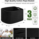Large Storage Baskets for Organizing Shelves, Woven Cotton Rope Bins for Baby Nursery Organization, Book Toy Towel Organizer, 17"x13"x9.5", 3 Packs, Black by TinyTreasures Baby Boutique