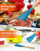 Multifunction Spatula Spoon for Nonstick Cookwares, Great for Cooking and Serving, Sturdy BPA-Free Matte Silicone, Wood Handle Spatula for Mixing, Scoop, and Scrape, Turquoise(2 pack,11.4" & 13.4") by CozyNest Decor