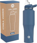 Chill Oasis Water Bottle | Compatible With Popular Flavor Cartridges | BPA Free, Leak Proof, Double-Walled Vacuum Insulated Stainless Steel, and Dishwasher Safe | Cold for 24 Hours (Navy, 32oz) by CozyNest Decor