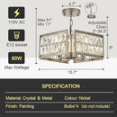 12” 4-Light Modern Crystal Chandeliers Nickel Dinning Room Light Fixture, Square Pendant Light Kitchen Island Chandelier, Flush Mount Ceiling Light for Living Room Entryway Bedroom Foyer by CozyNest Decor