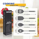 5-Piece Silicone Kitchen Tool Set, BPA-Free, Heat-Resistant, Non-Stick & Dishwasher-Safe, with Slotted/Solid Spoons & Spatulas for Frying, Mixing, Draining – Includes Multi-Purpose Serving Hook(Gray) by CozyNest Decor