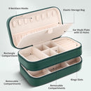 DesignSter Small Travel Jewelry Box with Double Zipper, 2 Layers PU Portable Jewelry Case for Women and Girls,Travel Jewelry Organizer for Rings, Earrings, Necklaces, Bracelets,Dark green by TinyTreasures Baby Boutique