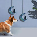 Dog Decor Stained Glass Moon Suncatchers Window Hanging, Wall Art Element Earth Tones Modern Design Home Garden Suncatcher, Dog Lovers for Halloween Decor (Moon Dog) by GreenHaven Gardens
