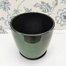 FixtureDisplays® Garden Green Plastic Round 11.8 Inches Diameter 11.8 Inches Tall Planter Resin Glazed Faux Ceramic Flower Pots Drainage Hole with Saucer Decorative Pot 15675-NF by CozyNest Decor