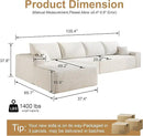 136" Sectional Couches for Living Room Modern Modular Sofa with L-Shape Couchs Upholstered Boneless Couch Deep Seat Sectional Couch with Chaise (White, Left Facing Chaise+3Seaters) by CozyNest Decor