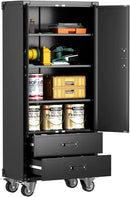 Metal Storage Cabinet with 2 Drawers, Garage Tool Cabinet on Wheels for Home Office Garage,Assembly Required,Black by GreenHaven Gardens