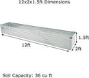 12x2x1.5ft Galvanized Raised Garden Bed,Outdoor Planter Box Metal Patio Kit Planting Bed for Vegetables Flowers Herb,Silver by GreenHaven Gardens