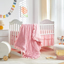 Mini Crib Bedding Set 3 Pieces Baby Boho Quilted Tufted Ruffles Comforter with Fitted Sheet and Ruffled Bed Skirt - Cute Shabby Baby Bedding Fits Mini Crib Only Pink by TinyTreasures Baby Boutique