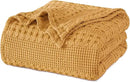 PHF 100% Cotton Waffle Weave Blanket Twin Size, Soft Lightweight Breathable Cozy Summer Blankets for Bed, Luxury Aesthetic Woven Bedding for Home Decor, 66"x90", Ginger/Honey Yellow by CozyNest Decor