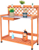 Outdoor Potting Bench & Wooden Gardening Work Station Planting Table with Metal Tabletop, Drawer, Storage, and Hooks by GreenHaven Gardens