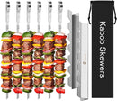 Kabob Skewers Stainless Steel Long BBQ Barbecue Skewers, Flat Metal Kebob Sticks Wide Reusable Grilling Skewers for Meat Chicken,Set of 9 Including 2 barbeecue rack with Storage Bag by GreenHaven Gardens
