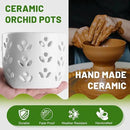 REMIAWY Orchid Pot, 2 Pack Orchid Pots with Drainage Holes and Saucer, 6 Inch and 5 Inch Large Ceramic Planter for Repotting Indoor Plants, Succulent, Decorative, Good Air Circulation, White by GreenHaven Gardens