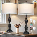 27.5" Farmhouse Table Lamp for Living Room, Black Lamps Set of 2 with USB A+C Ports, Mid Century Tall Table Lamp for Bedroom, Bedside Lamps for Night Stands(2 Bulbs Included) by CozyNest Decor