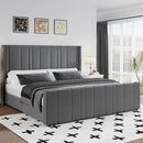 King Size Bed Frame and Headboard, Modern Velvet Upholstered Bed Frame with Vertical Channel Tufted Headboard & Footboard, Soft Bed Frame King, Noise Free, No Box Spring Needed, Easy Assembly, Grey by CozyNest Decor