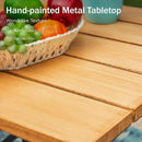 PHI VILLA Bar Height Patio Dining Table, 41" Wood Like Outdoor Bar Table, Rectangle Steel Slatted Bar Dining Table with 1.57" Umbrella Hole for Patio, Garden, Yard, Yellow by CozyNest Decor