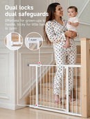 Baby Gate for Stairs, 30'' Tall 29.5-46" Extra Wide Dog Gate for Stairs Walk Thru Auto Close Metal Pet Gate for The House, Stairs and Doorways Child Gate Pressure Mounted Safety Gate Indoor - White by TinyTreasures Baby Boutique
