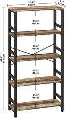 IRONCK Bookshelves and Bookcases, 31.5in Wide Shelf 5-Tier Ladder Shelf 110lbs/shelf Vintage Industrial Style Bookcase for Bedroom Living Room Home, Rustics Brown by CozyNest Decor