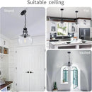 WUZUPS Chandelier Rustic Farmhouse Industrial Round Ceiling Pendant LED Light Fixture with Clear Glass Shades for Dining Room Kitchen Island Foyer Entryway, H 13" x W 10", E26 Base, Black by CozyNest Decor