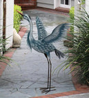 Regal Art & Gift Outdoor Garden Décor, Unique Bird Sculpture, Rustic Metal Bird Statues, Garden Ornaments, Bird Figurine for Lawn, Decorative Sculpture, Heron, Blue, Wings Up, 47"height by CozyNest Decor