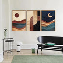 SIGNINART Boho Mid Century Modern Framed Canvas Wall Art, Bohemian Geometric Wall Decor, Abstract Sun and Moon Artwork,Beige and Black Wooden Art Paintings for Living Room Bedroom Office 16"x24"x3 by CozyNest Decor